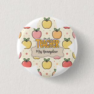 Badge Rond 2,50 Cm École de professeur jaune motif pomme 