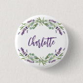 Badge Rond 2,50 Cm écriture nom lavande violette eucalyptus (Devant)