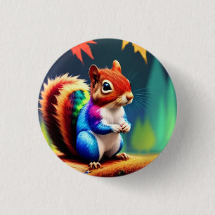 Badge Rond 2,50 Cm Écureuil Assis Coloré Mignon