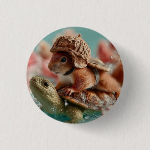 Badge Rond 2,50 Cm Écureuil géant chevauchant une tortue