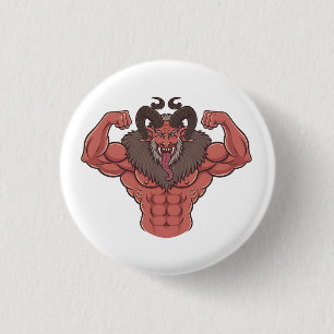 Badge Rond 2,50 Cm Éffrayant Krampus Noël Flexing Muscle Fitness