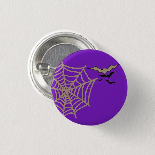 Badge Rond 2,50 Cm Éffrayant Spider Web, chauves-souris volant Hallow (Devant & derrière)