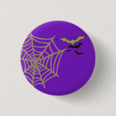 Badge Rond 2,50 Cm Éffrayant Spider Web, chauves-souris volant Hallow (Devant)
