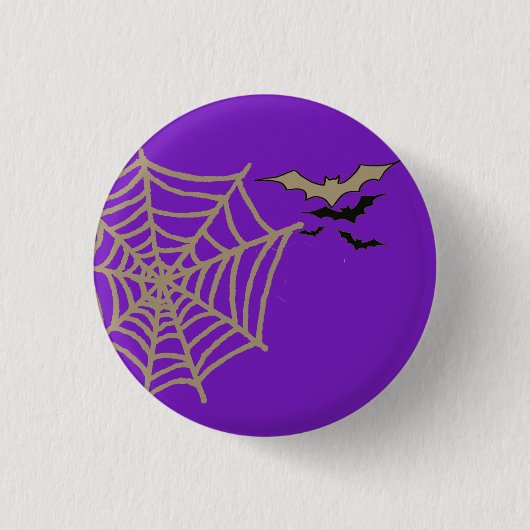 Badge Rond 2,50 Cm Éffrayant Spider Web, chauves-souris volant Hallow (Devant)