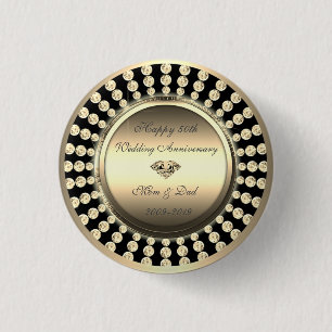 Badge Rond 2,50 Cm Élégant Diamants Or 50e Anniversaire de Mariage
