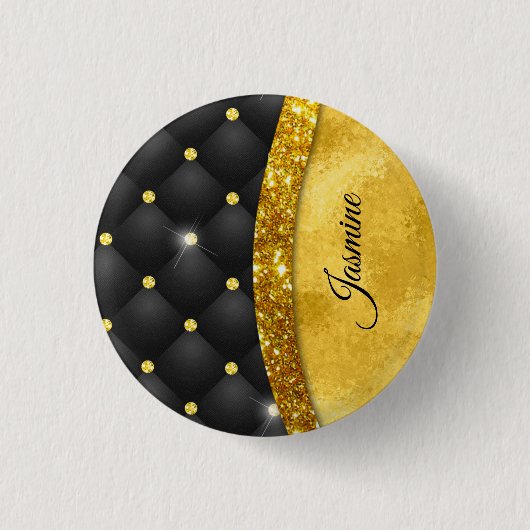 Badge Rond 2,50 Cm Élégant faux or parties scintillant noir diamant m (Devant)
