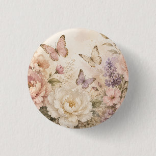 Badge Rond 2,50 Cm Élégant floral aquarelle et papillon