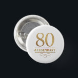 Badge Rond 2,50 Cm Elégant Gold 80th & Legendary Birthday<br><div class="desc">Elégant Gold 80th & Legendary Birthday bouton. Célébrez une étape vraiment légendaire avec cet élégant bouton de fête du 80e anniversaire. Ce design est parfait pour honorer un être cher lors de sa journée spéciale. La disposition intemporelle et la finition faux métallique lui confèrent un look haut de gamme tout...</div>