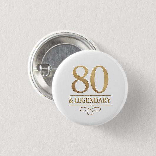 Badge Rond 2,50 Cm Elégant Gold 80th & Legendary Birthday (Devant & derrière)