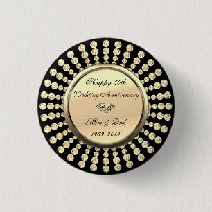 Badge Rond 2,50 Cm Elegant Gold Diamonds 50th Wedding Anniversary