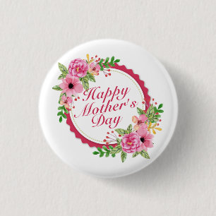 Badge Rond 2,50 Cm Elégant Joyeux Bouton de cadre floral Fête des Mèr