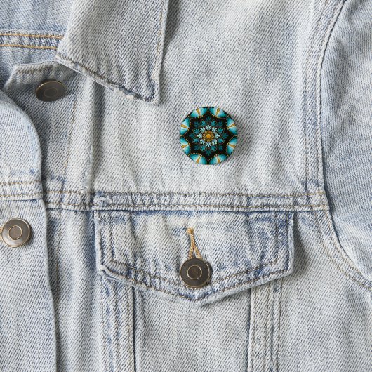 Badge Rond 2,50 Cm Elégant Mandala bleu | Boho de géométrie sacrée | (En situation)