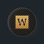 Badge Rond 2,50 Cm Élégant Monogramme d'or noir Script initial élégan<br><div class="desc">Élégant Monogramme d'or noir Script initial Bouton élégant. Dispose d'un luxueux arrière - plan motif en diamant noir et or.</div>