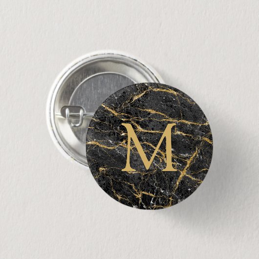Badge Rond 2,50 Cm Élégant Monogramme en marbre noir (Devant & derrière)