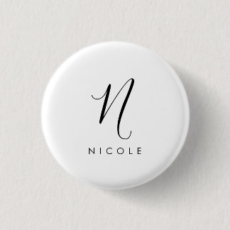 Badge Rond 2,50 Cm Élégant Monogramme noir et blanc