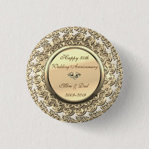 Badge Rond 2,50 Cm Élégant Or Diamant 50e Anniversaire de Mariage