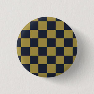 Badge Rond 2,50 Cm Elégant or et bleu marine À damiers Motif