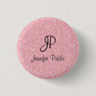 Badge Rond 2,50 Cm Elégant Rose Parties scintillant or look Monogramm
