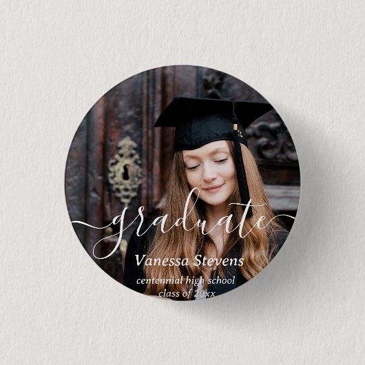 Badge Rond 2,50 Cm Élégant script personnalisé diplôme photo (Devant)