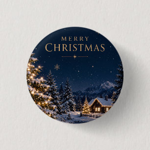 Badge Rond 2,50 Cm Élégant style de pins enneigés de Noël bleu minuit
