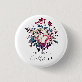 Badge Rond 2,50 Cm Elegant Stylish Vintage Roses Bouquet Wedding