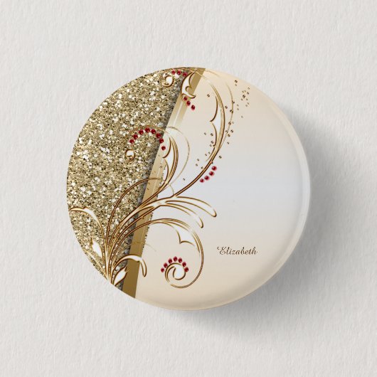 Badge Rond 2,50 Cm Élégante Glitterie Or (Devant)