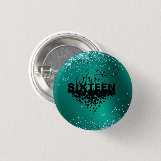 Badge Rond 2,50 Cm Élégante Parties scintillant Turquoise douce 16 Bo (Devant & derrière)