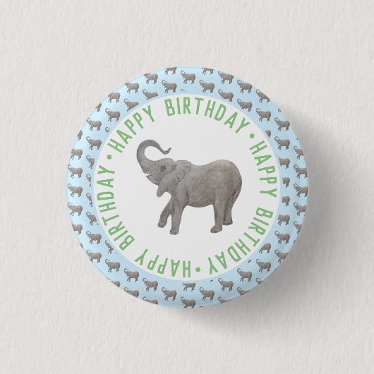 Badge Rond 2,50 Cm Élémentaire éléphant bleu clair Anniversaire (Devant)