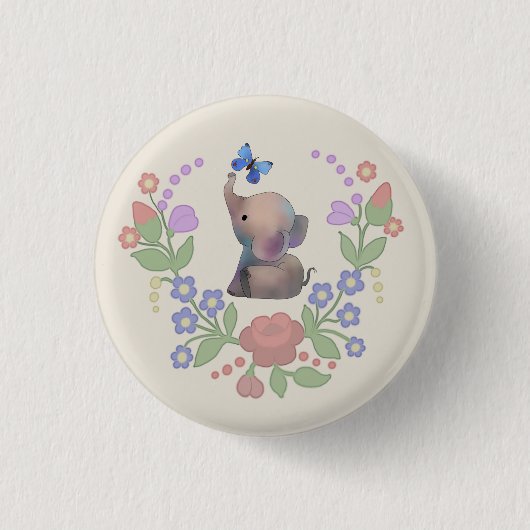 Badge Rond 2,50 Cm Éléphant avec papillon (Devant)
