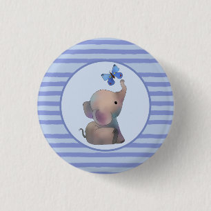 Badge Rond 2,50 Cm Éléphant avec papillon