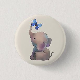 Badge Rond 2,50 Cm Éléphant avec papillon