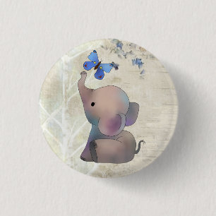 Badge Rond 2,50 Cm Éléphant avec papillon