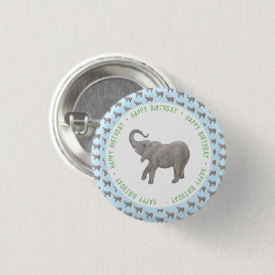 Badge Rond 2,50 Cm Éléphant Bébé Anniversaire Bleu Clair