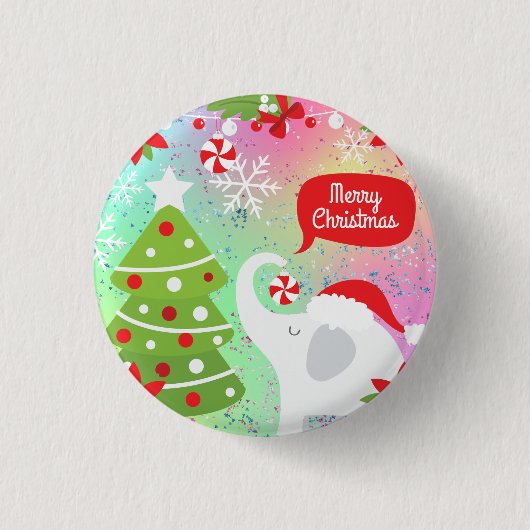 Badge Rond 2,50 Cm Eléphant de Noël blanc (Devant)