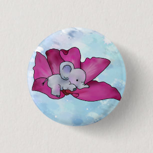 Badge Rond 2,50 Cm Éléphant en fleurs