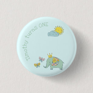 Badge Rond 2,50 Cm Elephant et papillons personnalisables Anniversair
