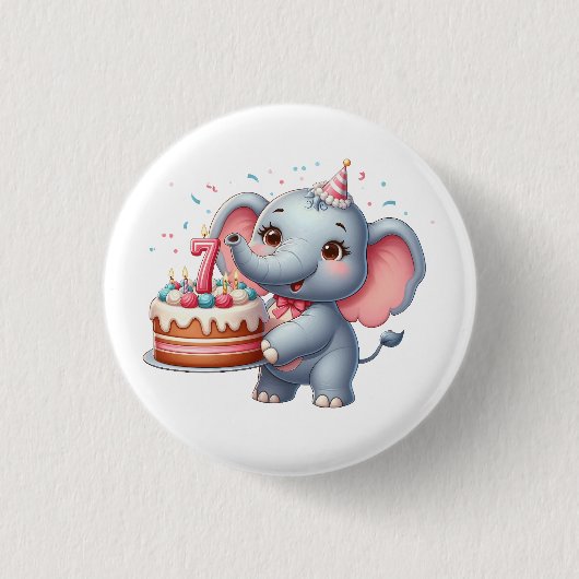 Badge Rond 2,50 Cm Éléphant Mignon 7ème Anniversaire (Devant)