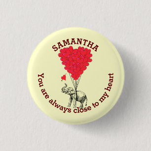 Badge Rond 2,50 Cm éléphant romantique et coeur rouge personnalisé