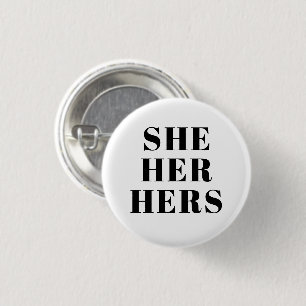 Badge Rond 2,50 Cm Elle, elle, ses pronouns - bouton noir blanc