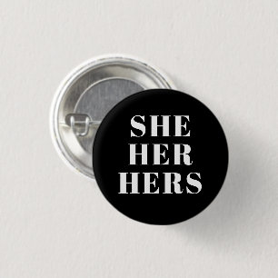 Badge Rond 2,50 Cm Elle, elle, ses pronouns - bouton noir blanc