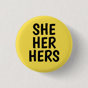 Badge Rond 2,50 Cm elle/elle/sienne des pronoms jaunissent l'arrière