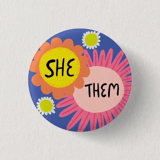 Badge Rond 2,50 Cm ELLE / EUX Pronononounes Fleurs Fierté (Devant)