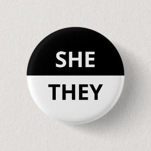 Badge Rond 2,50 Cm Elle/Eux Pronoun Insigne noir et blanc