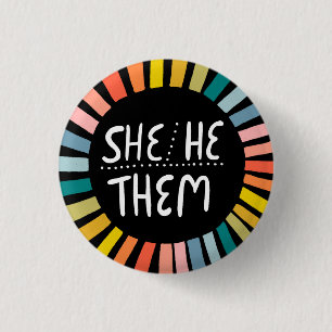 Badge Rond 2,50 Cm ELLE/LUI/EUX Pronounes Rainbow Handlettered Pride