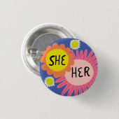 Badge Rond 2,50 Cm ELLE / Ses Pronononounes Fleurs Fierté (Devant & derrière)