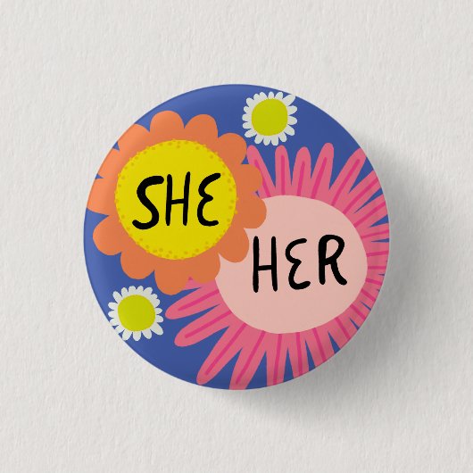 Badge Rond 2,50 Cm ELLE / Ses Pronononounes Fleurs Fierté (Devant)