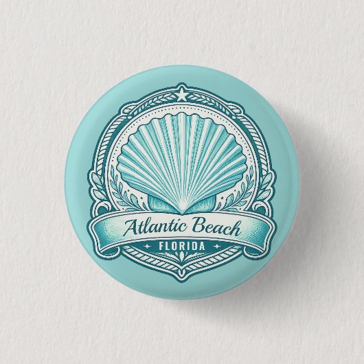 Badge Rond 2,50 Cm Emblème côtier d'Atlantic Beach FL coquillage (Devant)