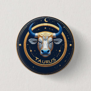 Badge Rond 2,50 Cm Emblème du Taureau du Zodiaque avec Anneau en Or
