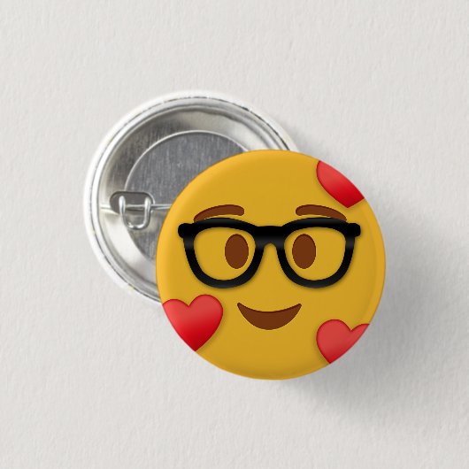 Badge Rond 2,50 Cm émoticône nerd avec coeur (Devant & derrière)