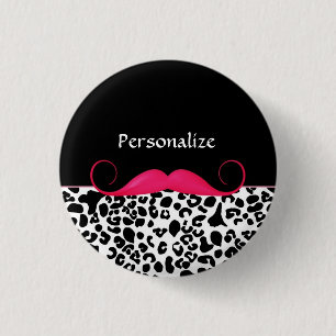 Badge Rond 2,50 Cm Empreinte de léopard branchée de Moustache rose av